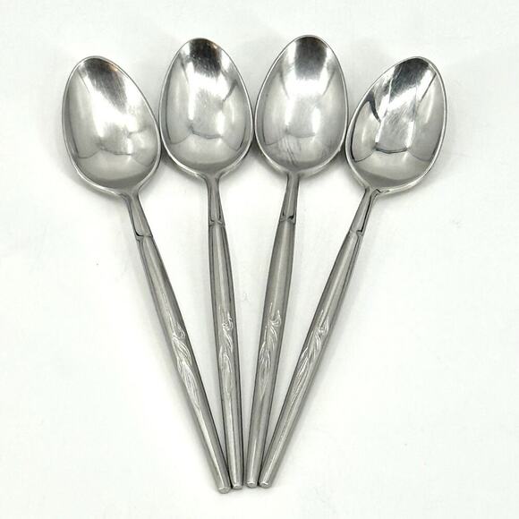 VTG Ron Spray Stainless Flatware Set of 4 Teaspoons 6 3/4” MCM Japan Leaf Sprout - Picture 1 of 6